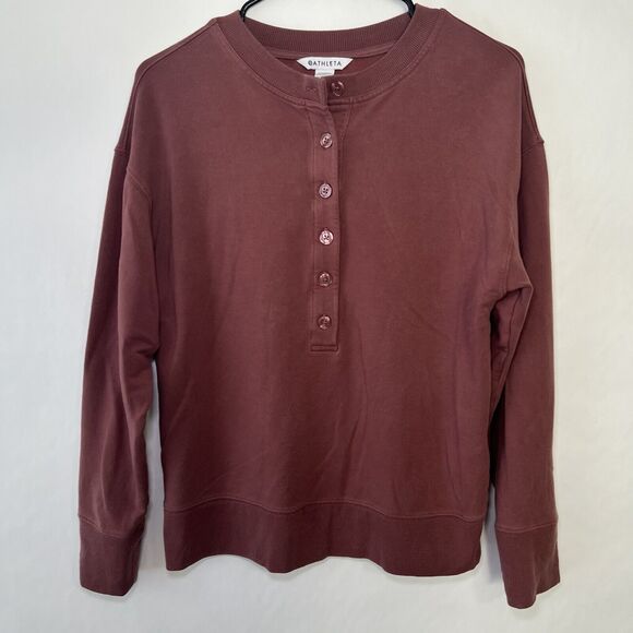 Athleta Balance Henley Sweatshirt Womens Size XS Red Soft Tencel Blend LS - Picture 1 of 10
